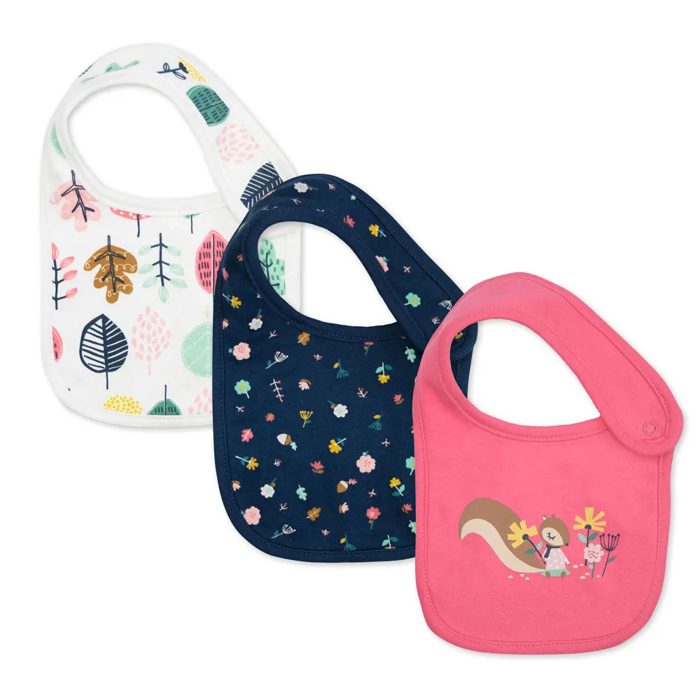 3-Pack Organic Cotton Bib in Floral Squirrel Print