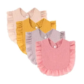 4 PACK Solid Muslin Baby Drool Bibs Set for Unisex Boys Girls Cotton Adjustable Teething Feeding Drooling Bibs Pink Set