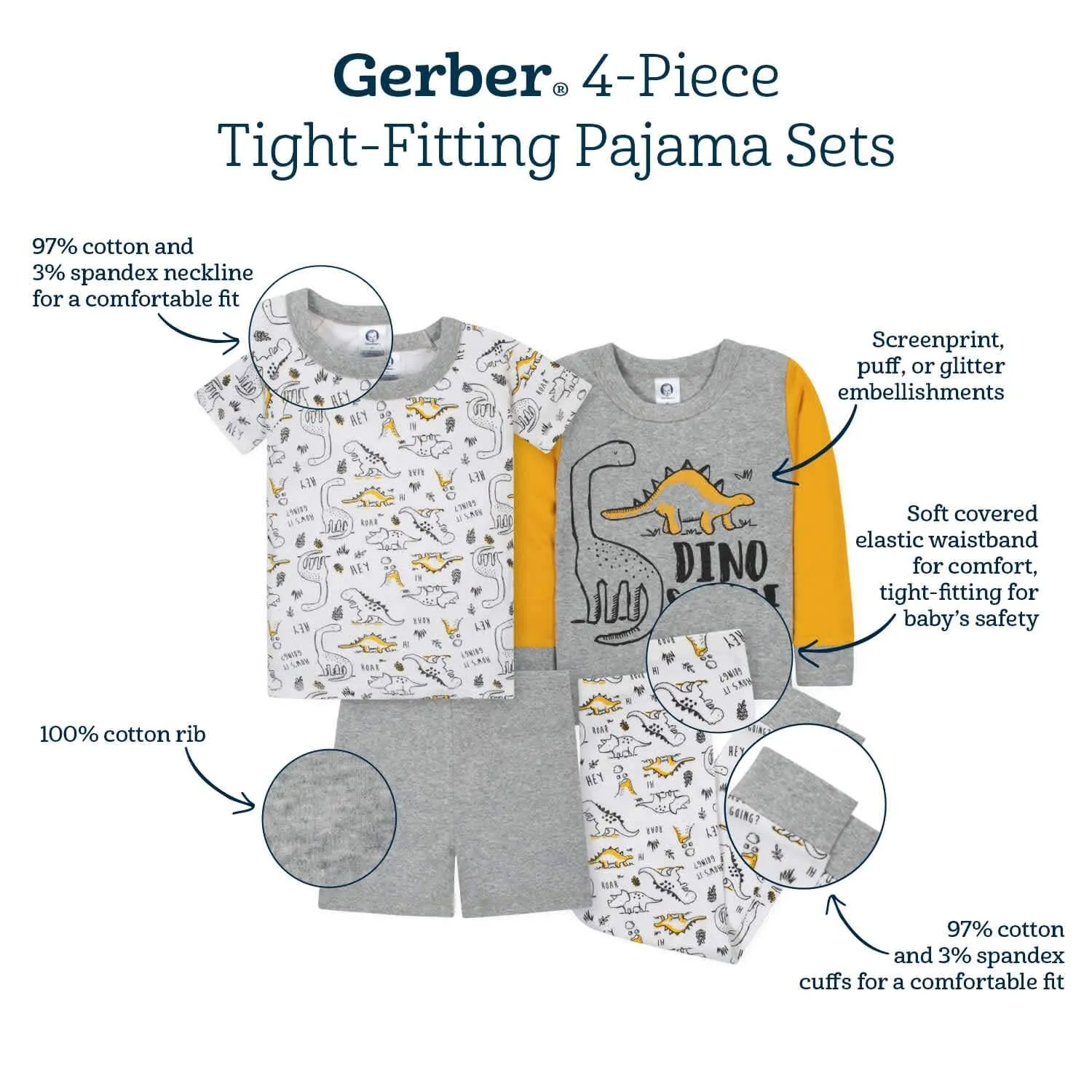 4-Piece Infant & Toddler Girls Rainbows Snug Fit Cotton Pajamas