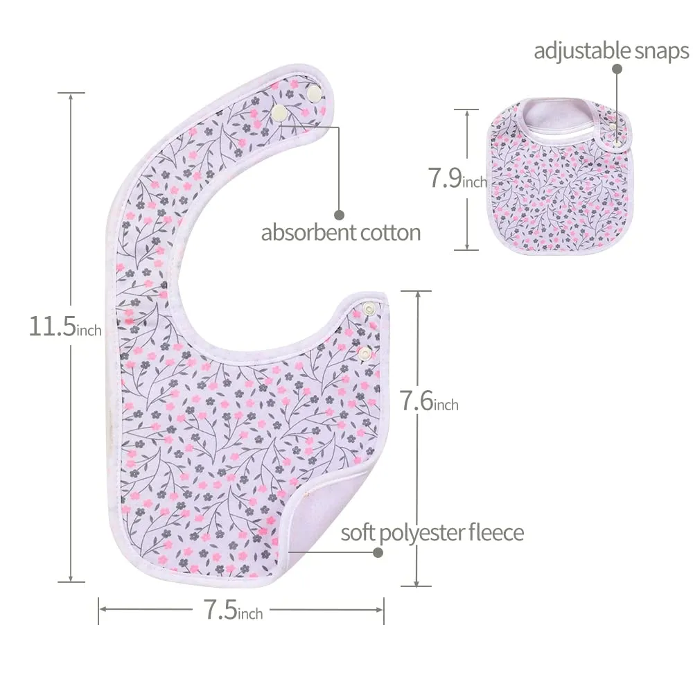 7 Pack Baby Cotton Absorbent Bibs for Drooling Teething Pink