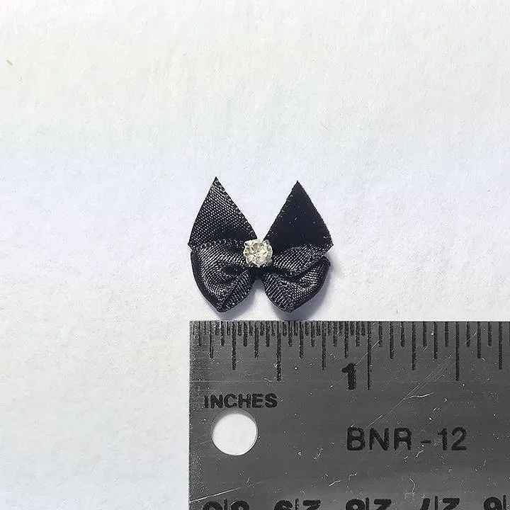 7/8" (22mm) Small Satin Bows with Rhinestone- Set of 2
