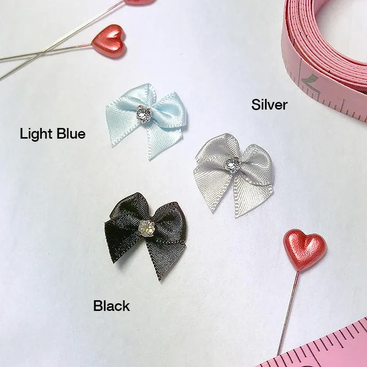 7/8" (22mm) Small Satin Bows with Rhinestone- Set of 2