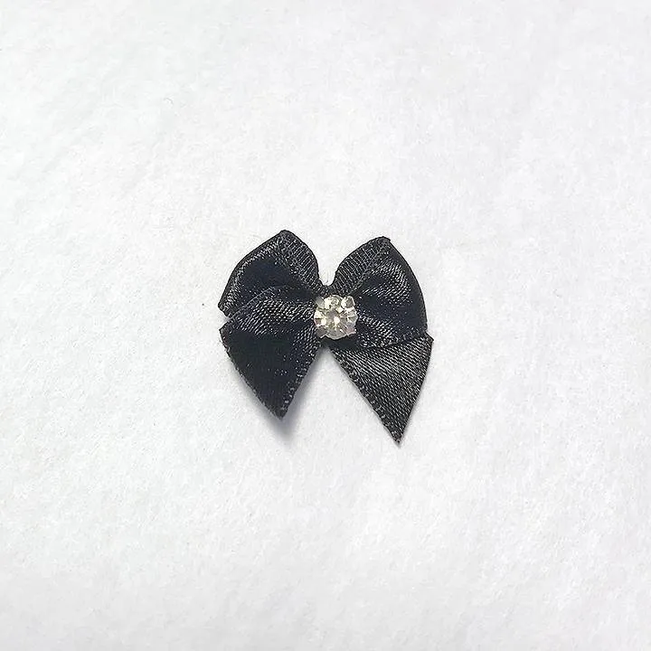 7/8" (22mm) Small Satin Bows with Rhinestone- Set of 2