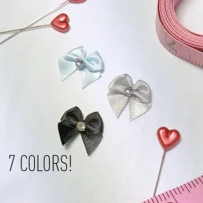 7/8" (22mm) Small Satin Bows with Rhinestone- Set of 2