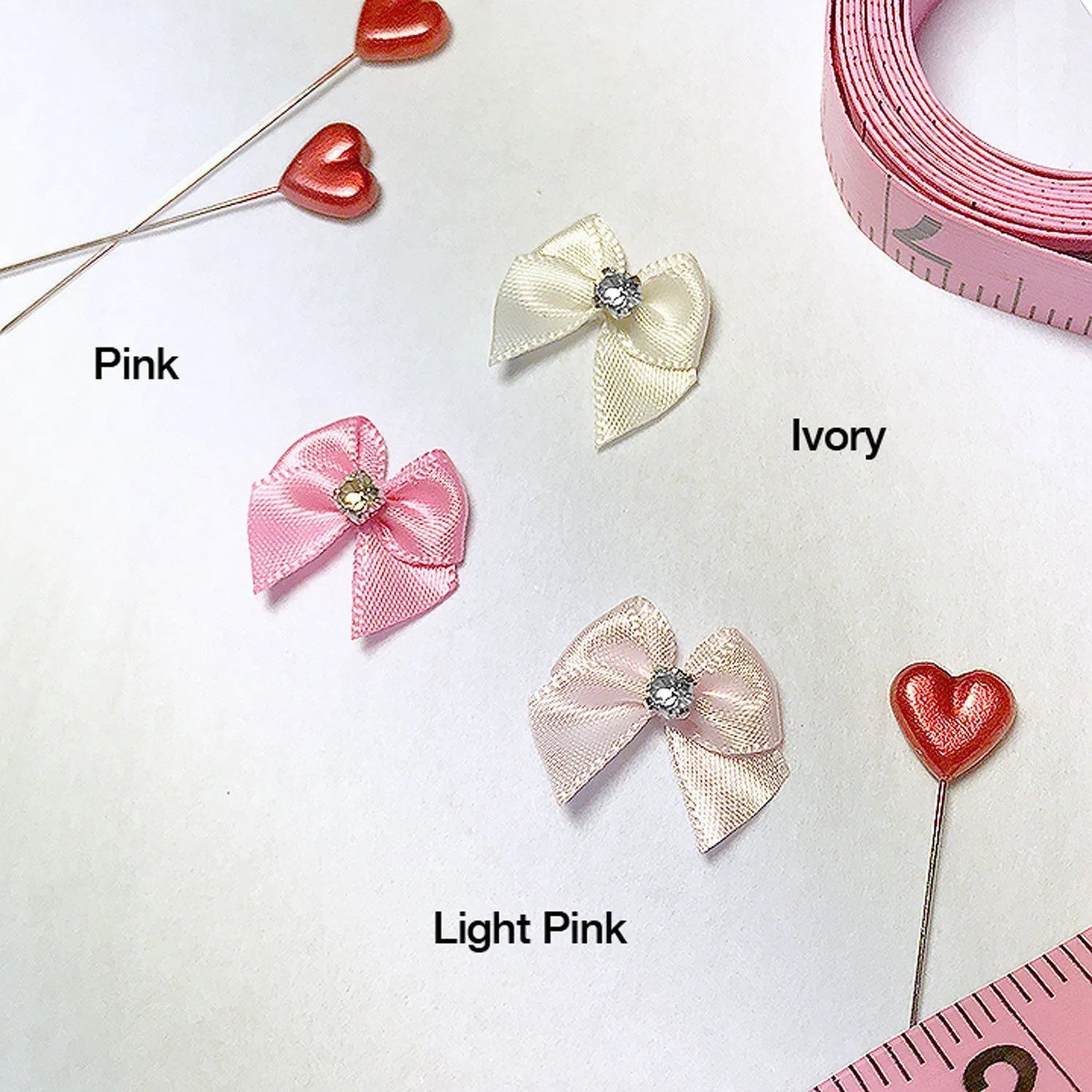 7/8" (22mm) Small Satin Bows with Rhinestone- Set of 2