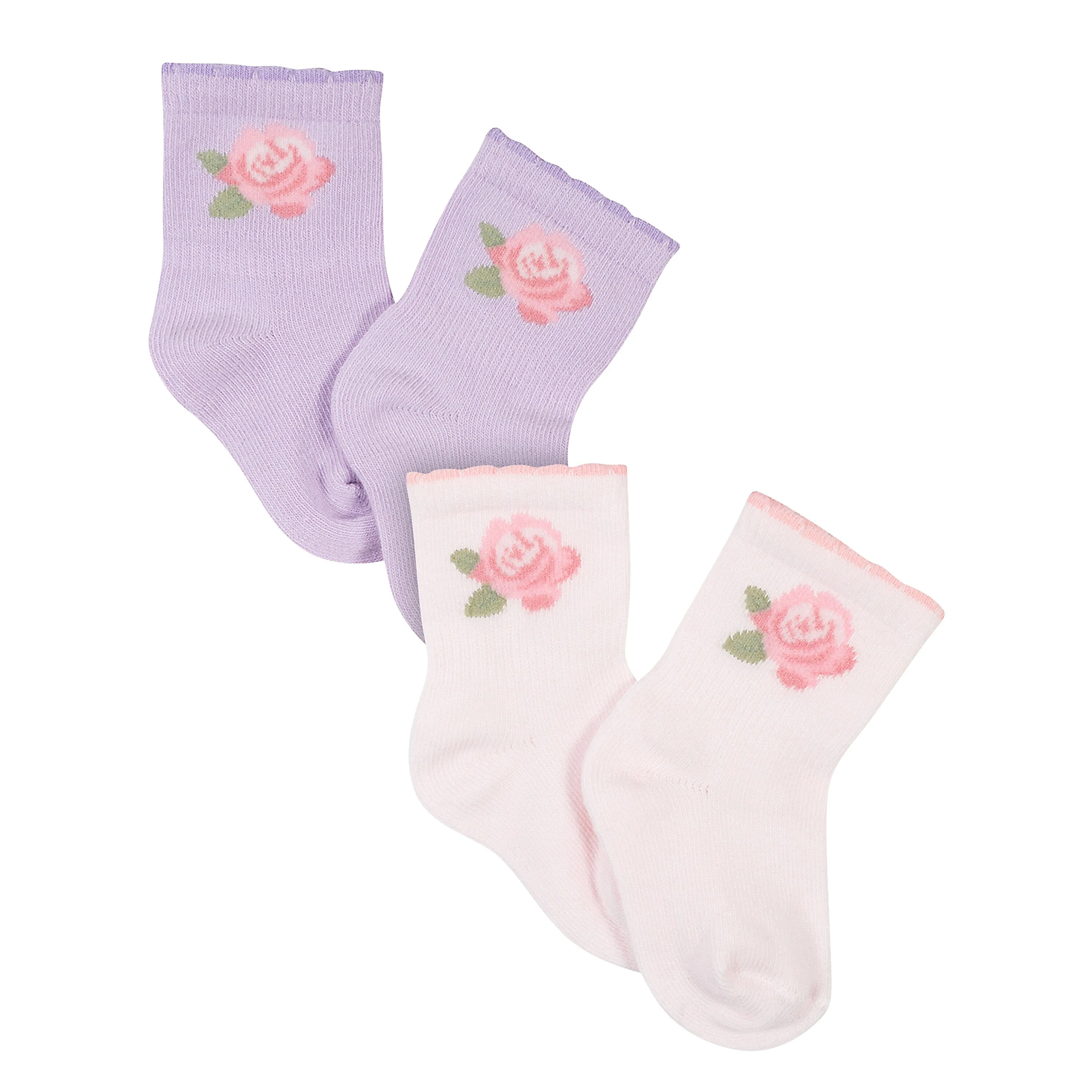8-Pack Baby Girls Pink & Lilac Roses Wiggle-Proof™ Socks