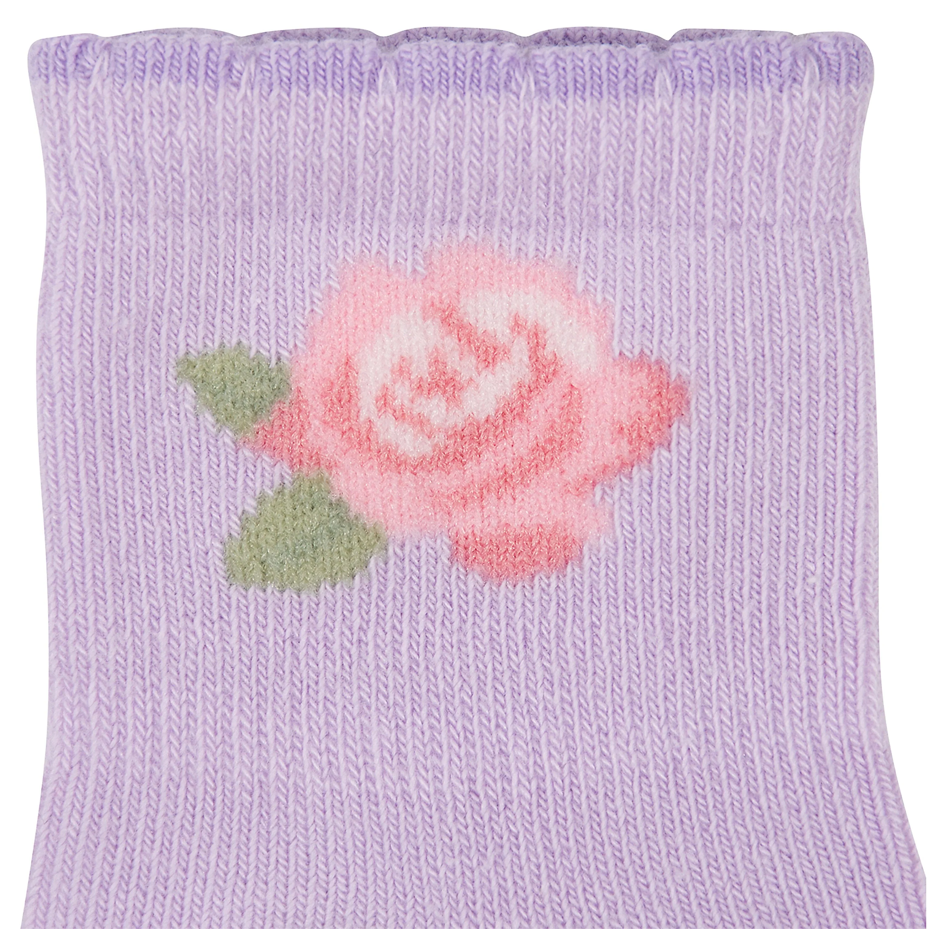 8-Pack Baby Girls Pink & Lilac Roses Wiggle-Proof™ Socks