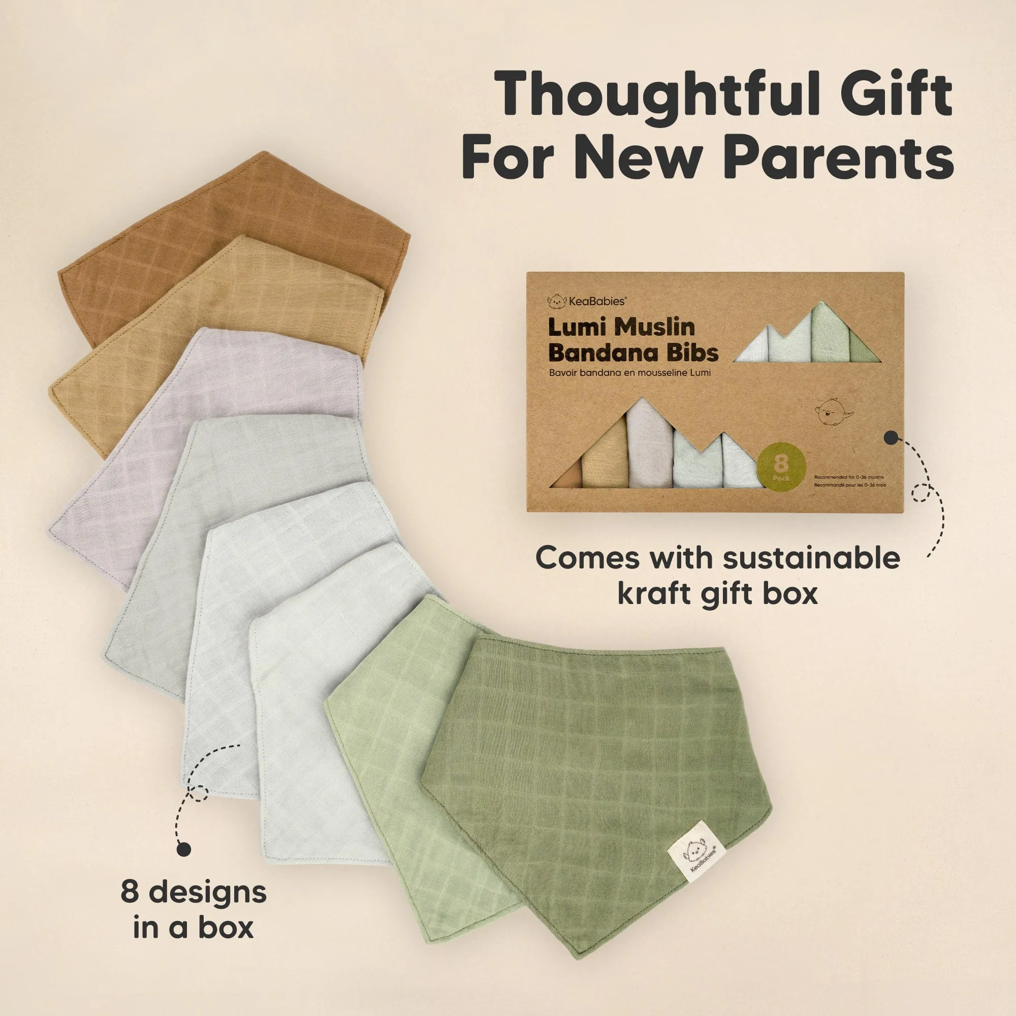 8-Pack Lumi Muslin Bandana Bibs (Pine)