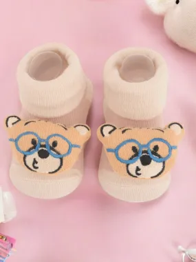 Adorable Bear Face Baby Socks with Glasses Design for Boys