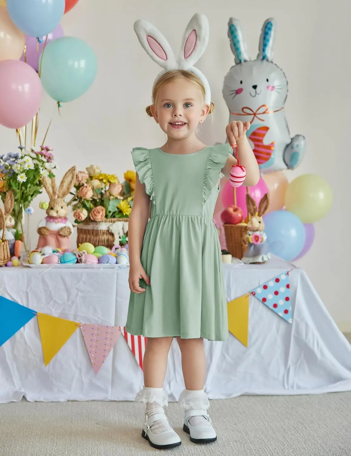 Arshiner Toddler Girls Dresses Flutter Sleeve Ruffle Back Bowknot Dress