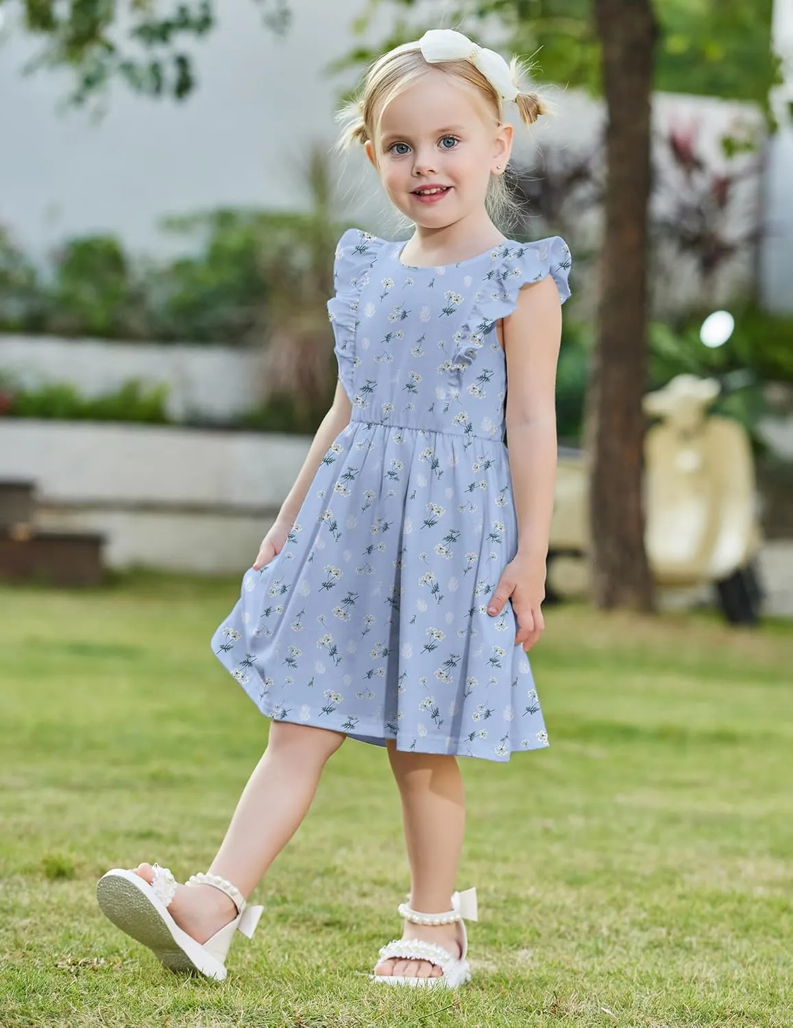 Arshiner Toddler Girls Dresses Flutter Sleeve Ruffle Back Bowknot Dress