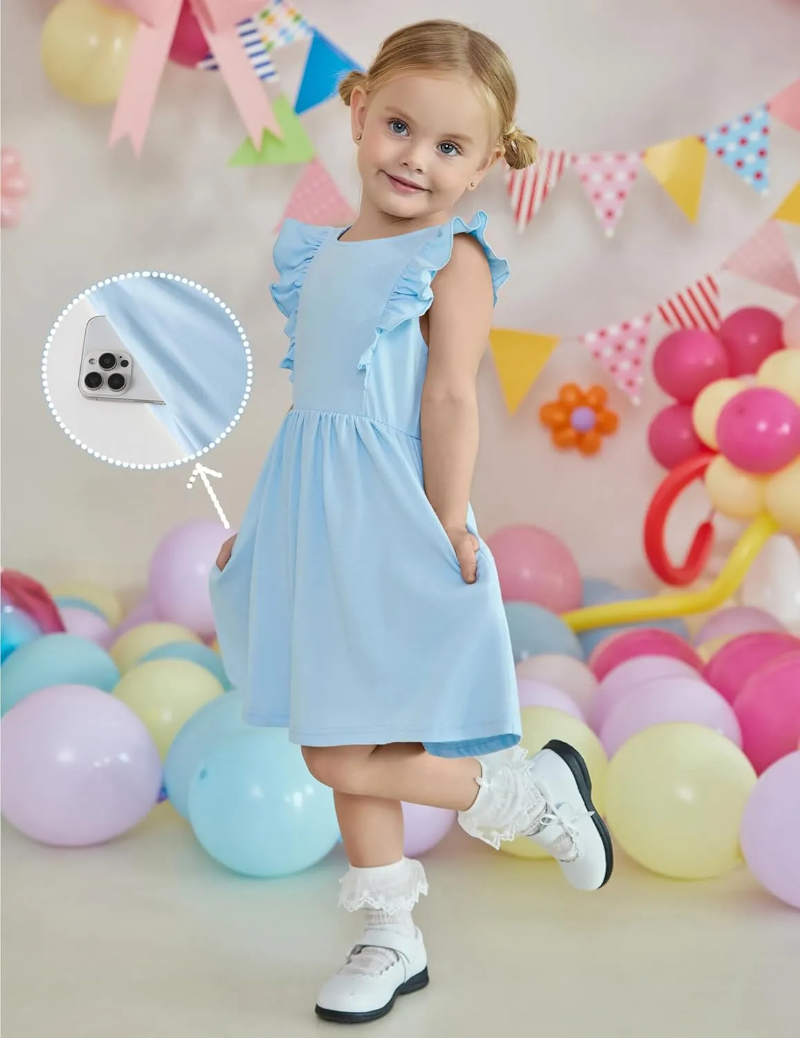 Arshiner Toddler Girls Dresses Flutter Sleeve Ruffle Back Bowknot Dress