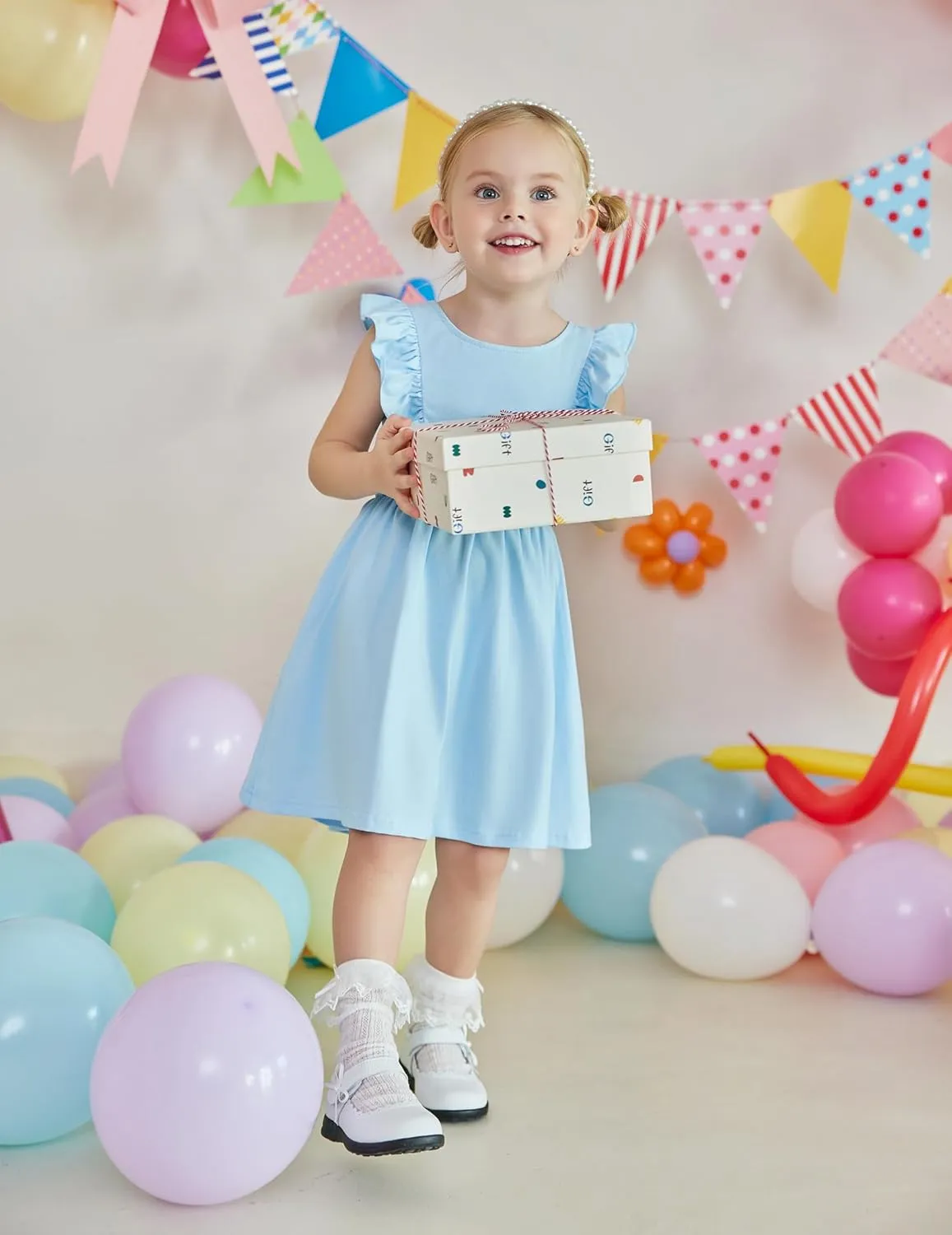 Arshiner Toddler Girls Dresses Flutter Sleeve Ruffle Back Bowknot Dress