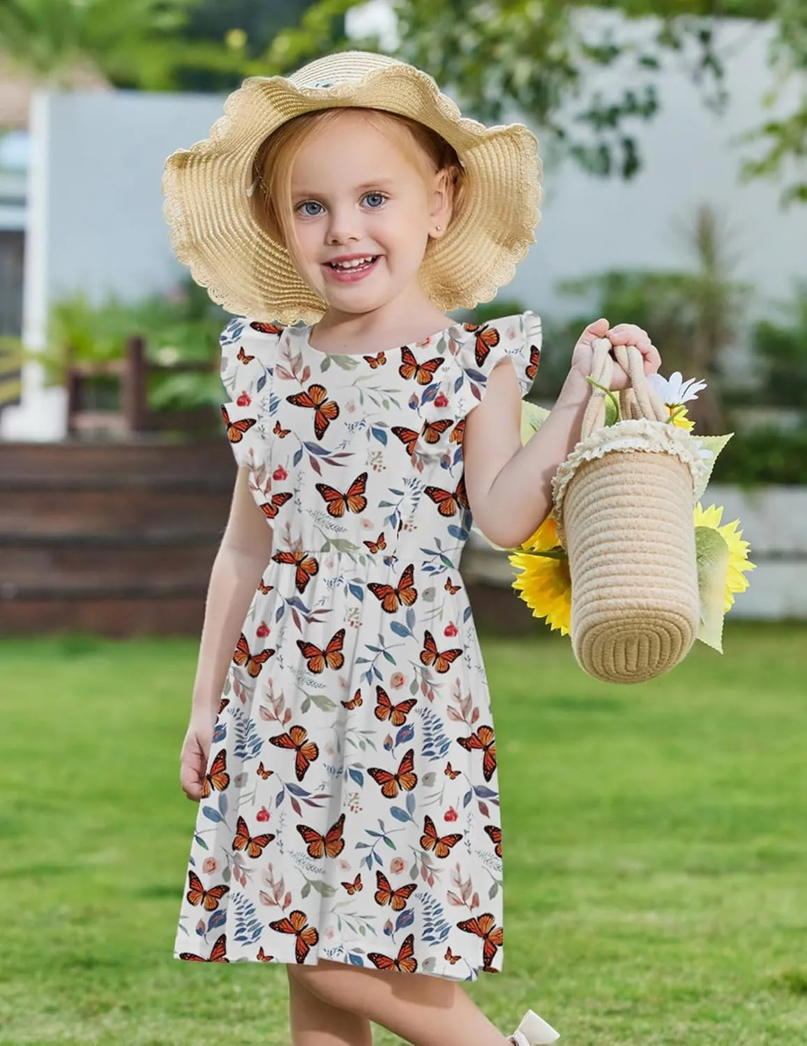 Arshiner Toddler Girls Dresses Flutter Sleeve Ruffle Back Bowknot Dress