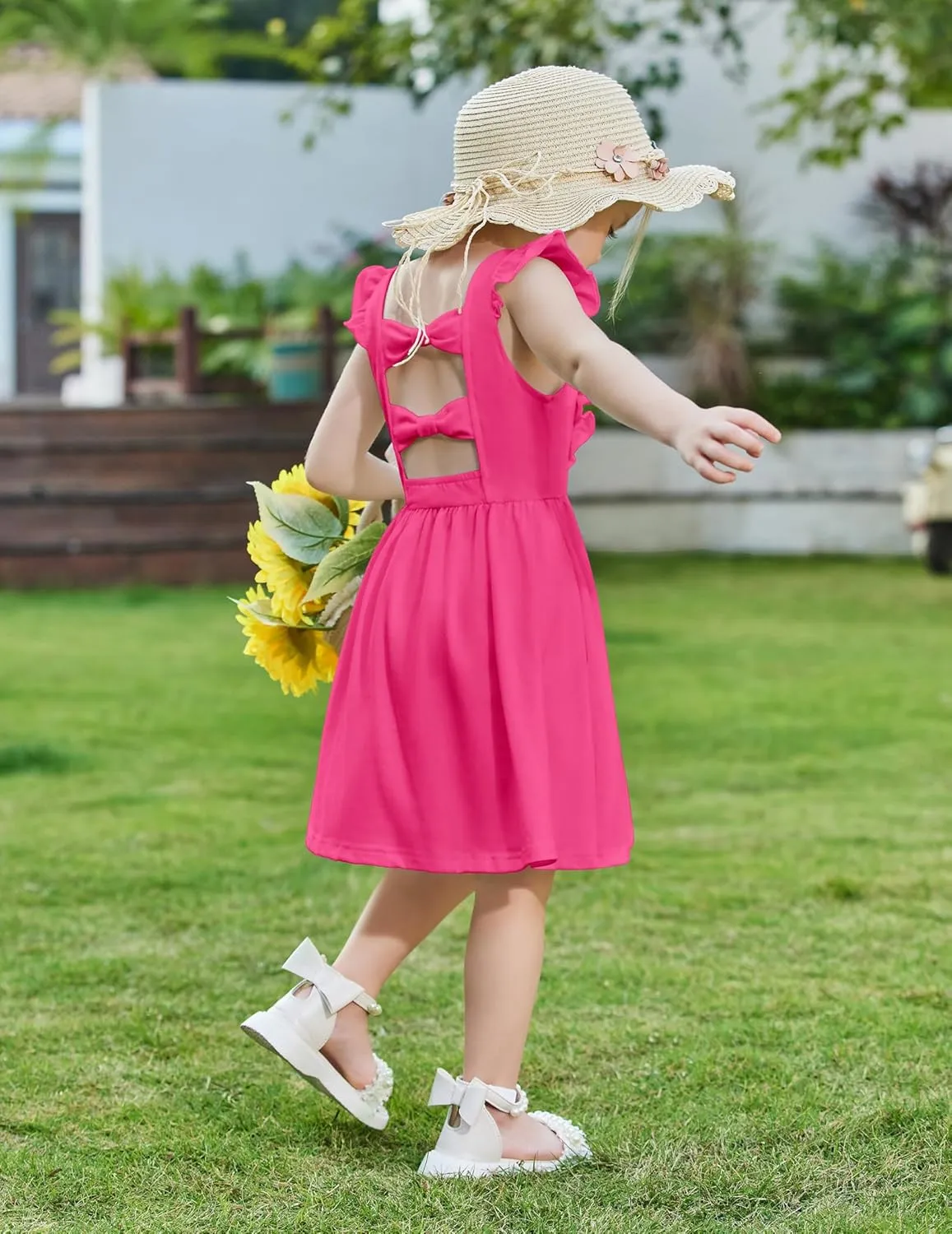 Arshiner Toddler Girls Dresses Flutter Sleeve Ruffle Back Bowknot Dress