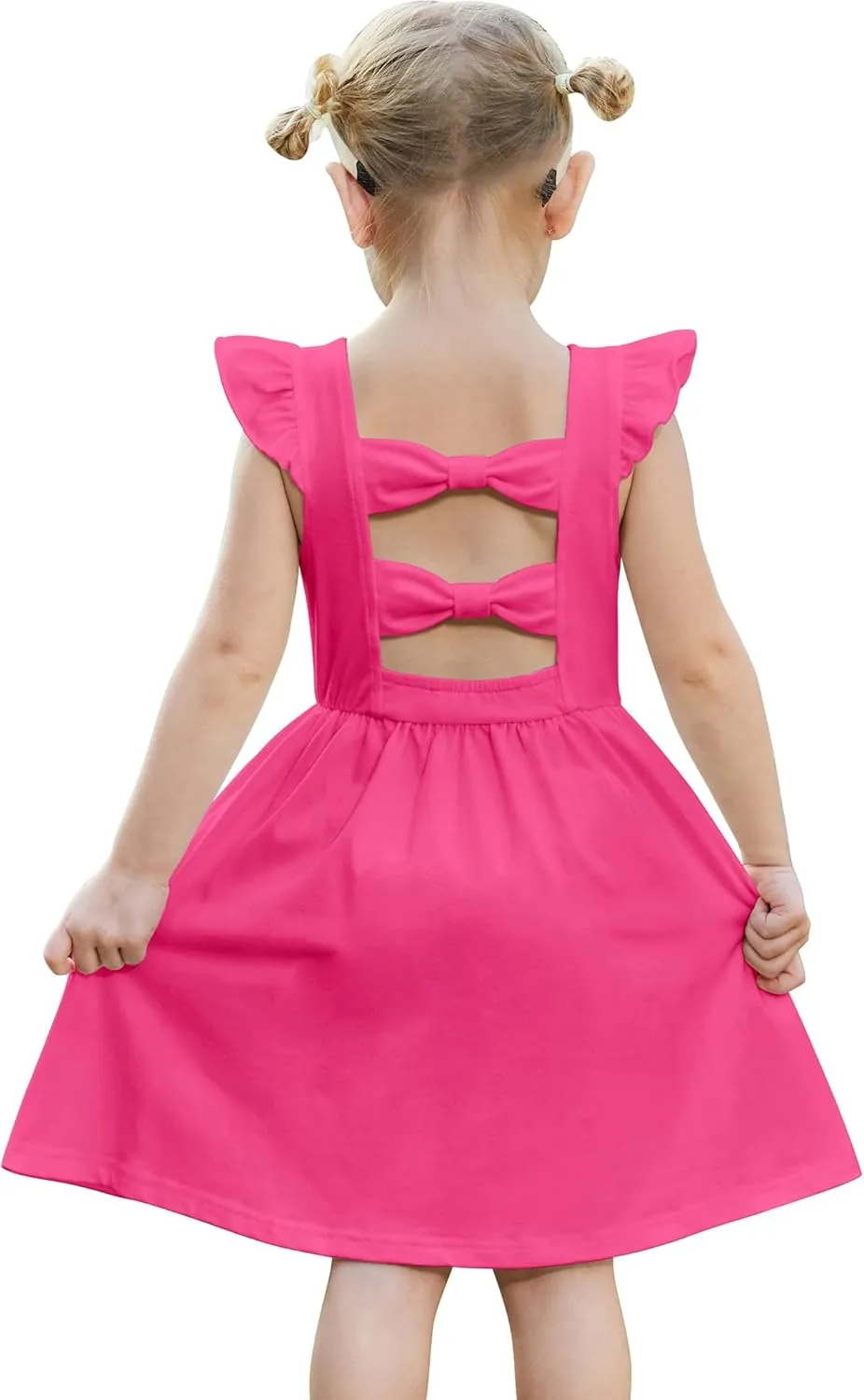 Arshiner Toddler Girls Dresses Flutter Sleeve Ruffle Back Bowknot Dress