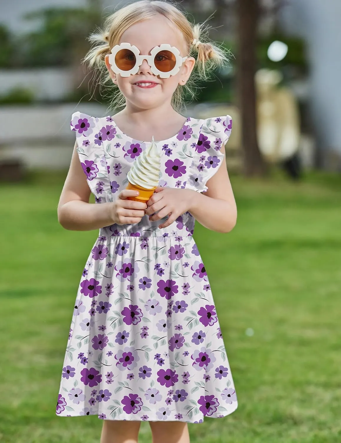 Arshiner Toddler Girls Dresses Flutter Sleeve Ruffle Back Bowknot Dress