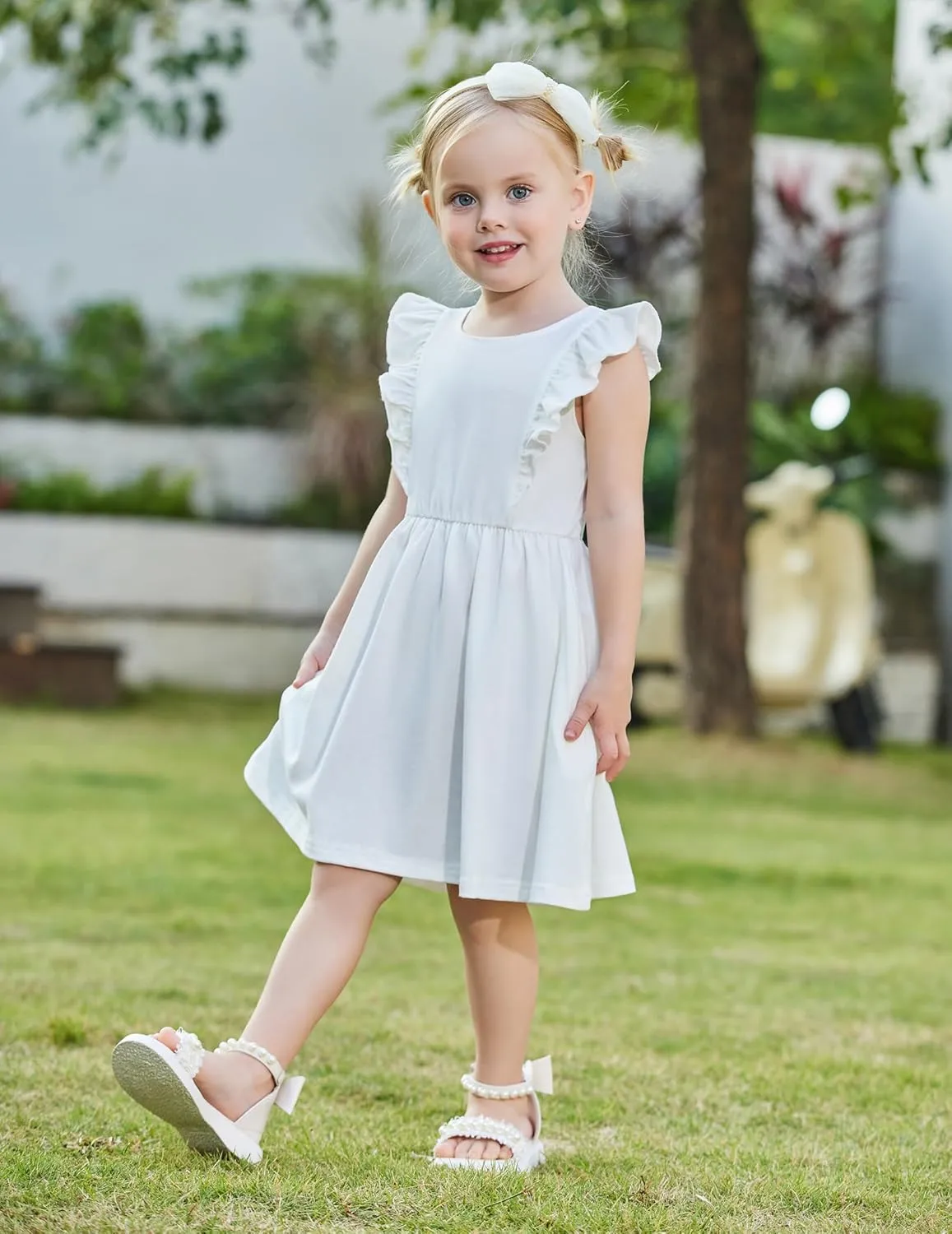 Arshiner Toddler Girls Dresses Flutter Sleeve Ruffle Back Bowknot Dress