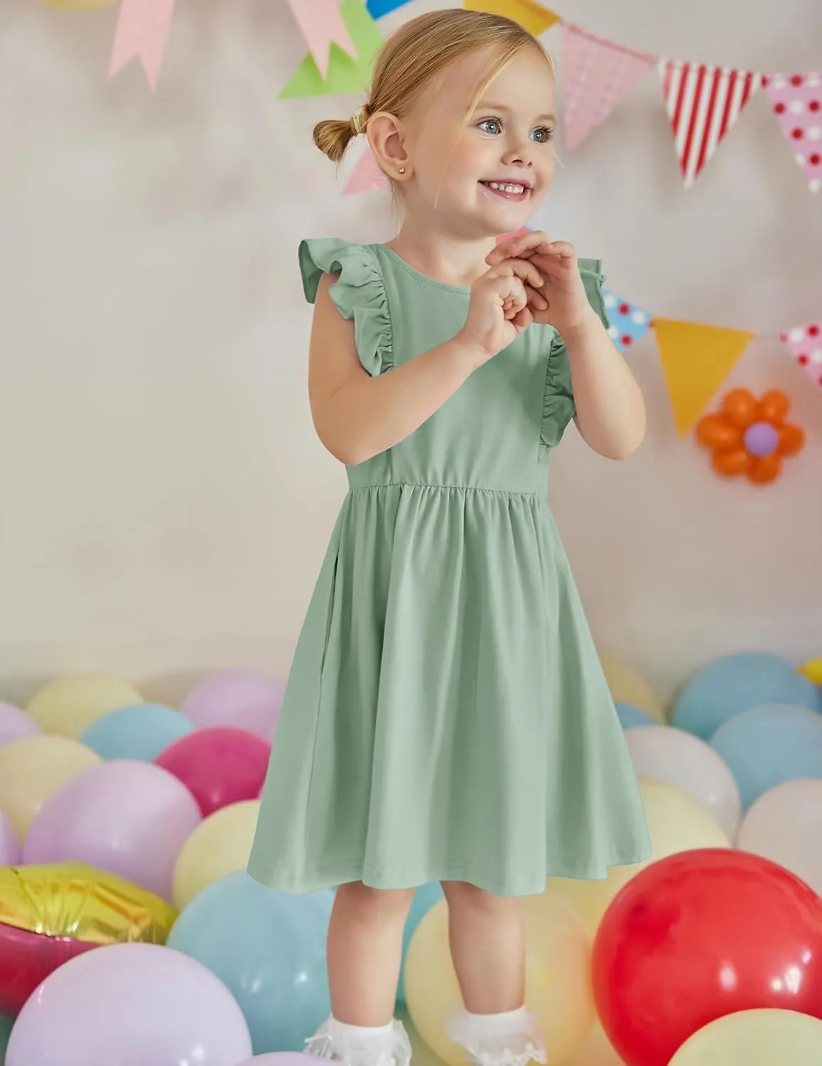 Arshiner Toddler Girls Dresses Flutter Sleeve Ruffle Back Bowknot Dress