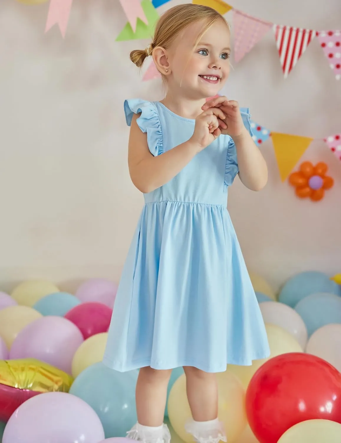 Arshiner Toddler Girls Dresses Flutter Sleeve Ruffle Back Bowknot Dress