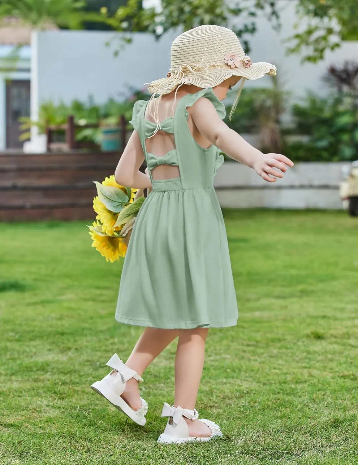 Arshiner Toddler Girls Dresses Flutter Sleeve Ruffle Back Bowknot Dress