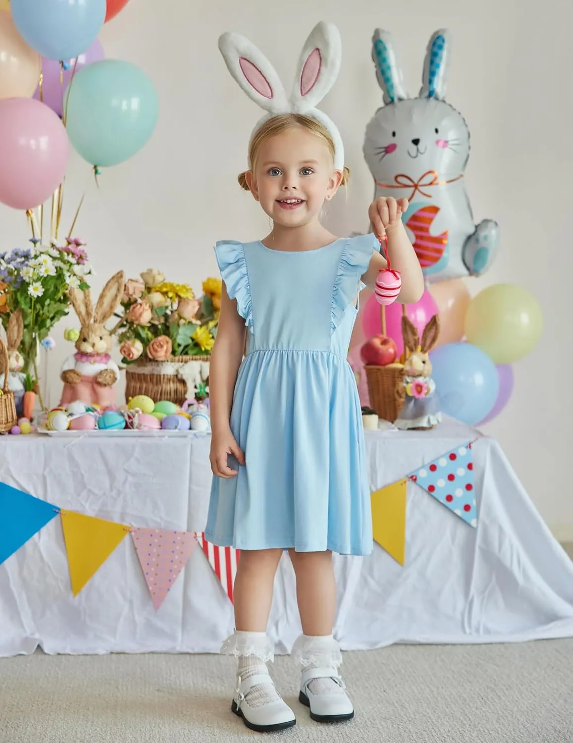 Arshiner Toddler Girls Dresses Flutter Sleeve Ruffle Back Bowknot Dress