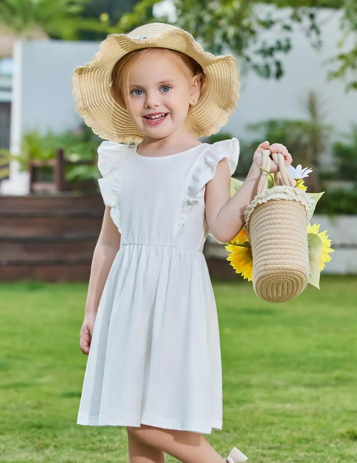 Arshiner Toddler Girls Dresses Flutter Sleeve Ruffle Back Bowknot Dress