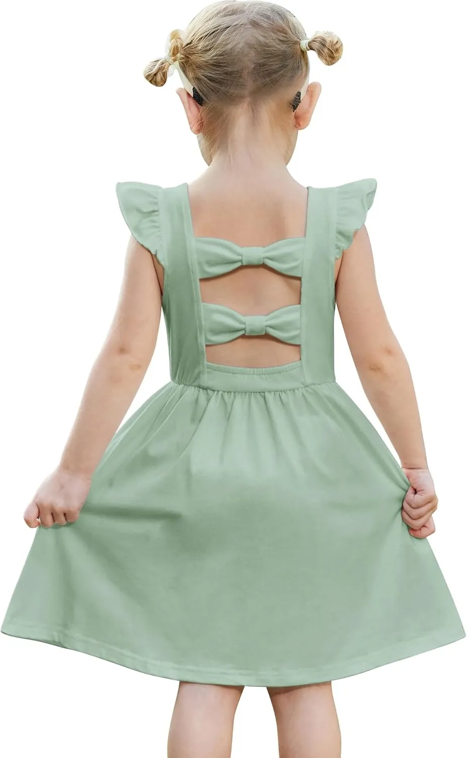 Arshiner Toddler Girls Dresses Flutter Sleeve Ruffle Back Bowknot Dress