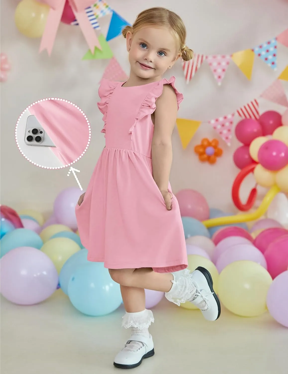 Arshiner Toddler Girls Dresses Flutter Sleeve Ruffle Back Bowknot Dress