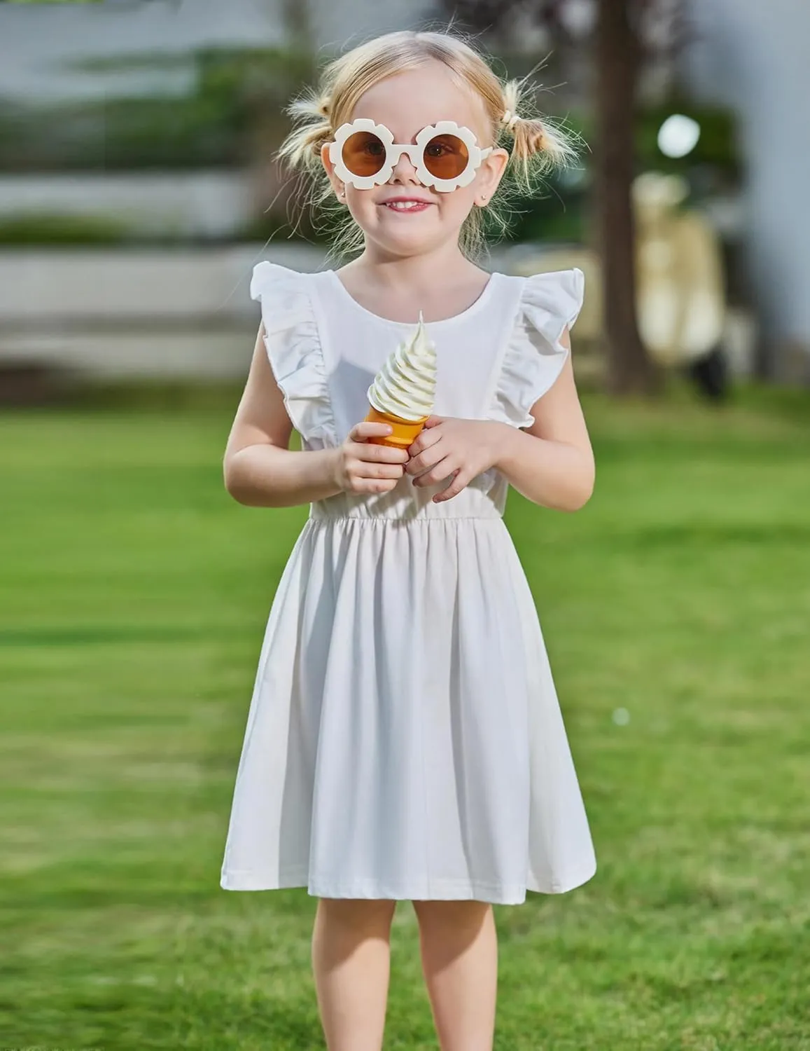 Arshiner Toddler Girls Dresses Flutter Sleeve Ruffle Back Bowknot Dress
