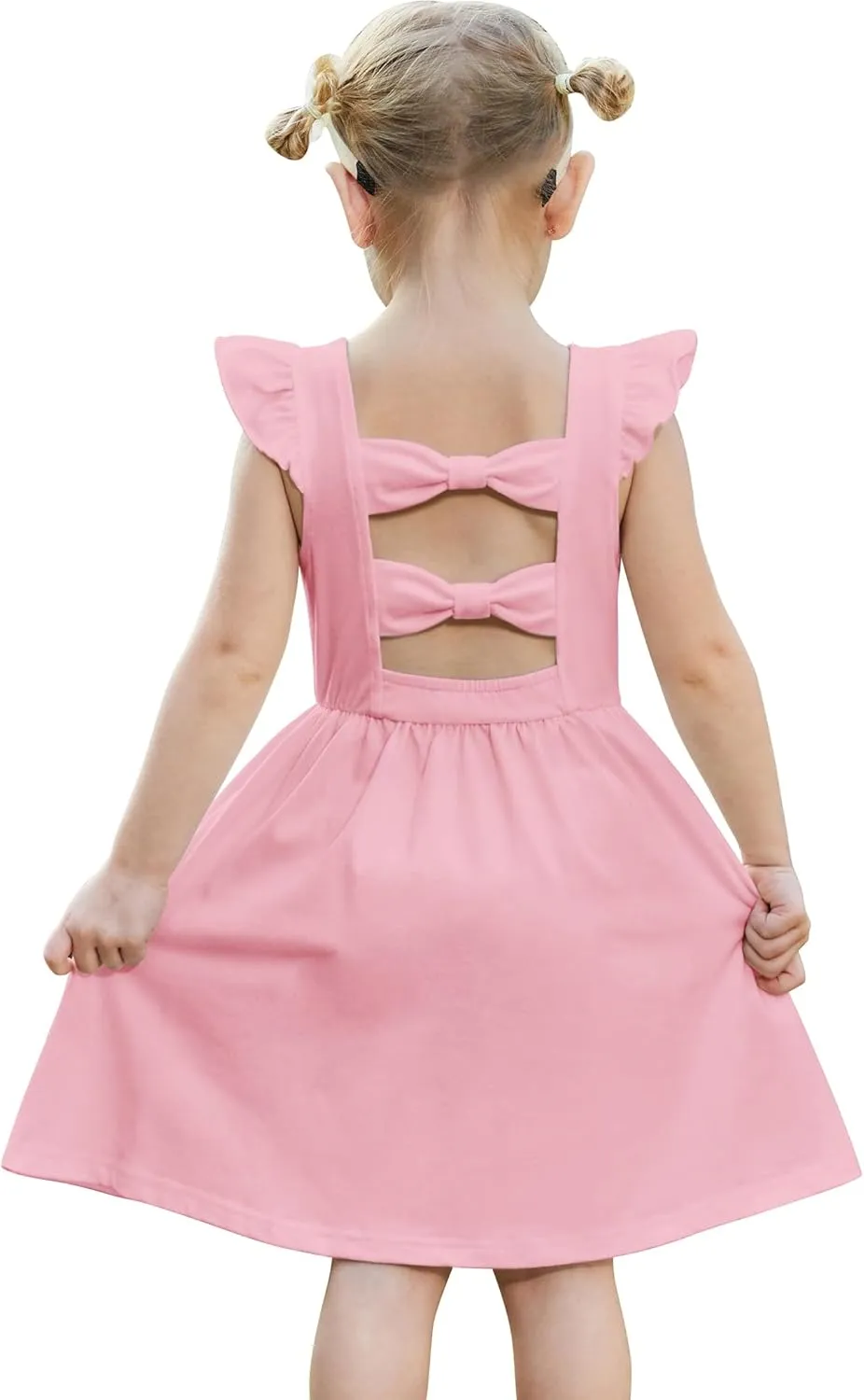 Arshiner Toddler Girls Dresses Flutter Sleeve Ruffle Back Bowknot Dress