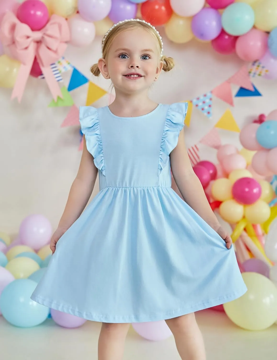 Arshiner Toddler Girls Dresses Flutter Sleeve Ruffle Back Bowknot Dress