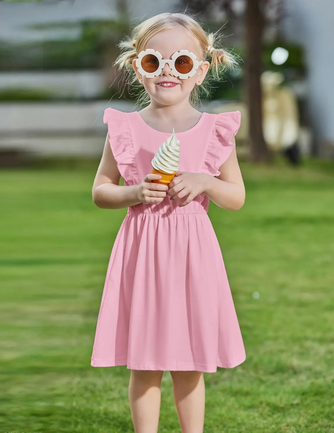 Arshiner Toddler Girls Dresses Flutter Sleeve Ruffle Back Bowknot Dress