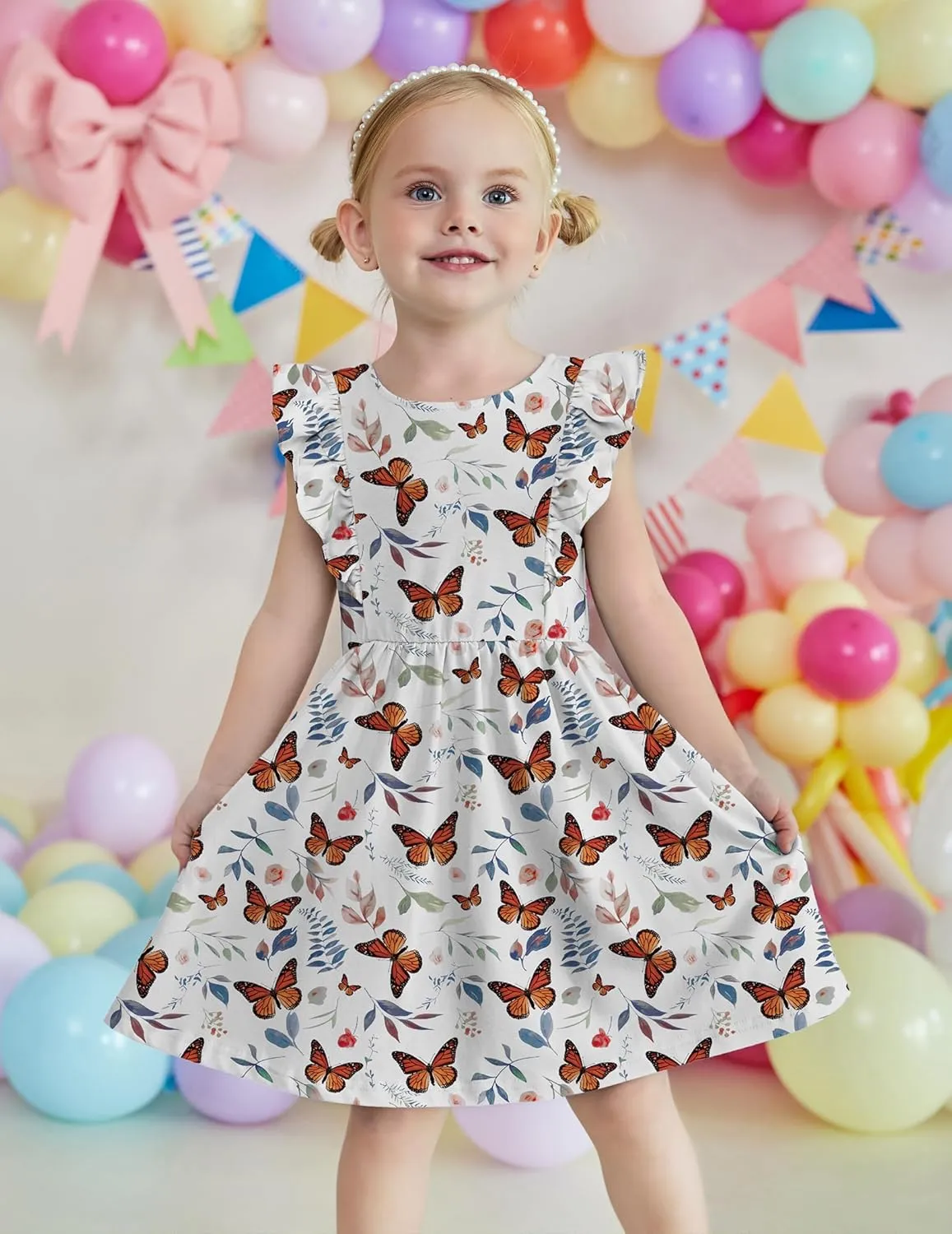Arshiner Toddler Girls Dresses Flutter Sleeve Ruffle Back Bowknot Dress