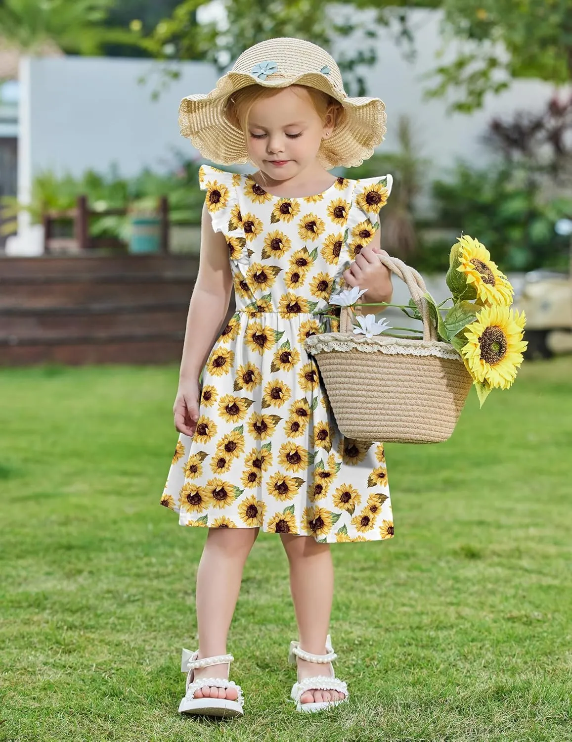 Arshiner Toddler Girls Dresses Flutter Sleeve Ruffle Back Bowknot Dress