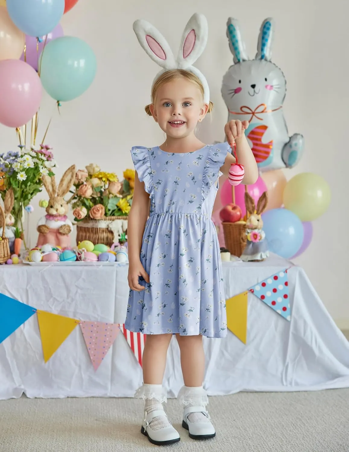 Arshiner Toddler Girls Dresses Flutter Sleeve Ruffle Back Bowknot Dress