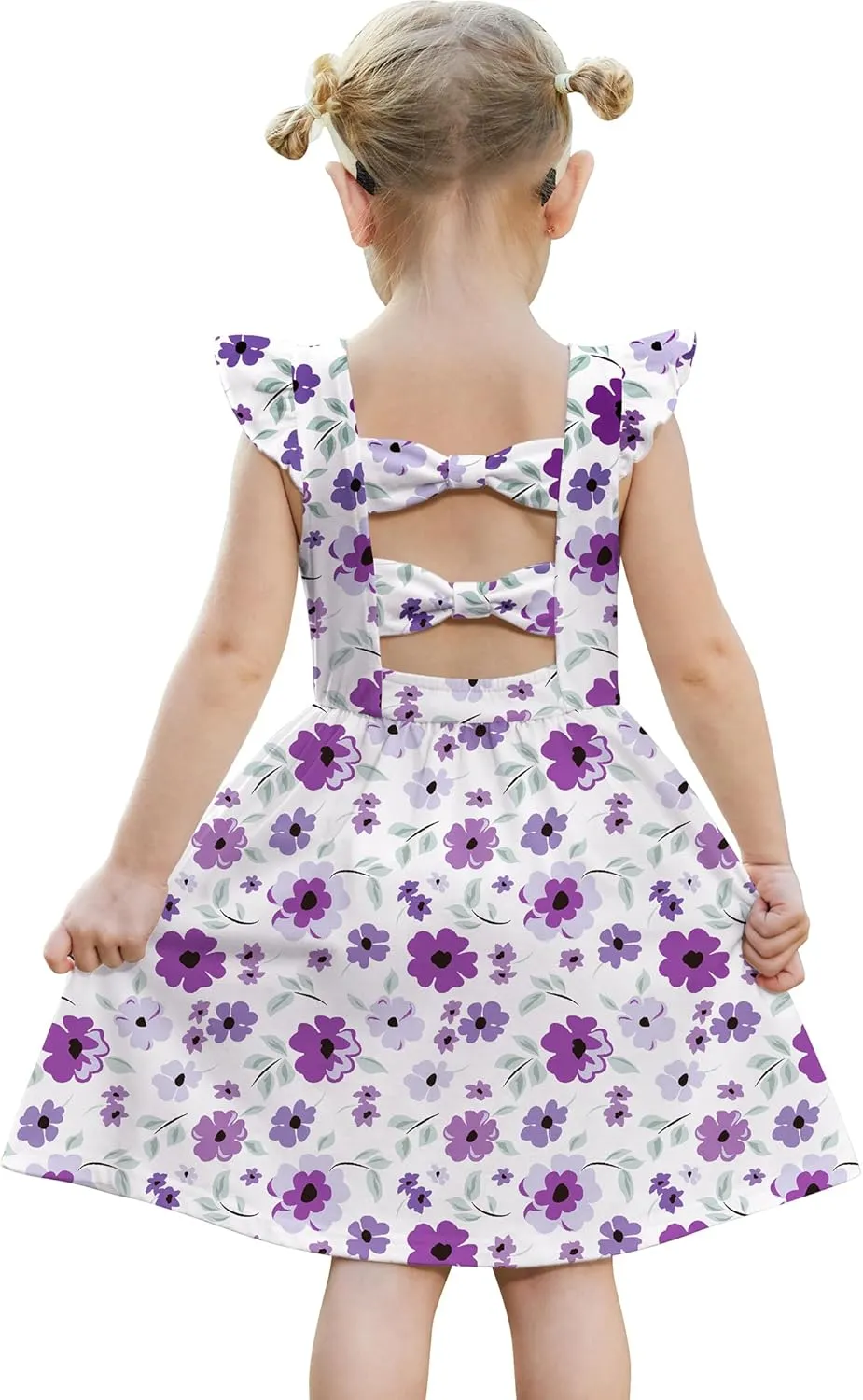 Arshiner Toddler Girls Dresses Flutter Sleeve Ruffle Back Bowknot Dress