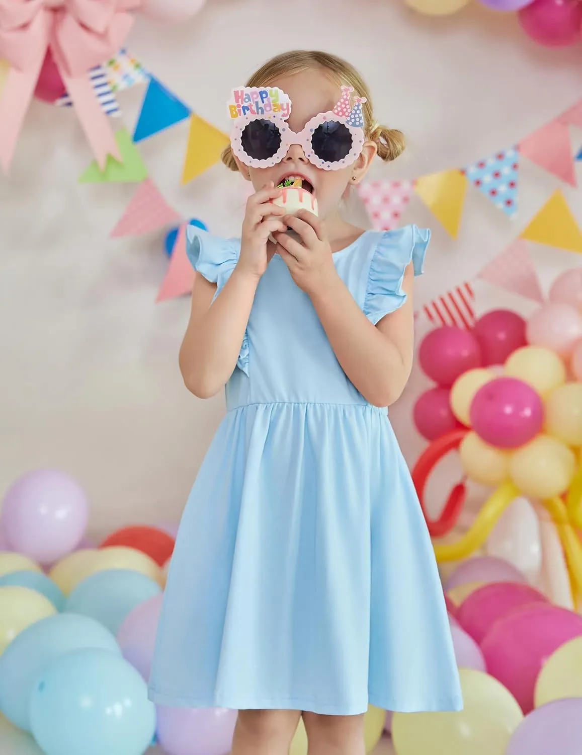 Arshiner Toddler Girls Dresses Flutter Sleeve Ruffle Back Bowknot Dress