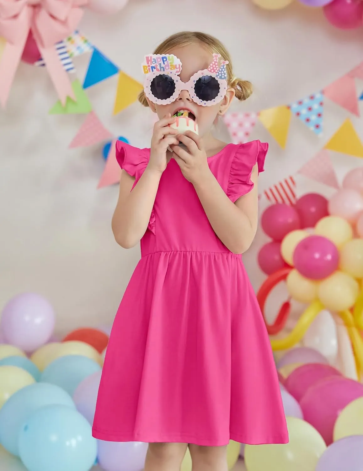 Arshiner Toddler Girls Dresses Flutter Sleeve Ruffle Back Bowknot Dress