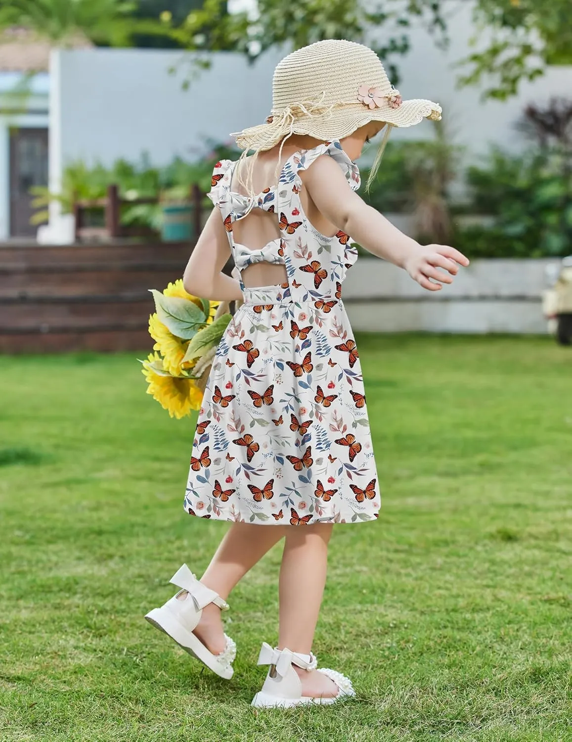 Arshiner Toddler Girls Dresses Flutter Sleeve Ruffle Back Bowknot Dress
