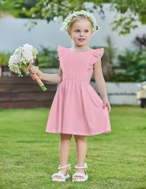 Arshiner Toddler Girls Dresses Flutter Sleeve Ruffle Back Bowknot Dress