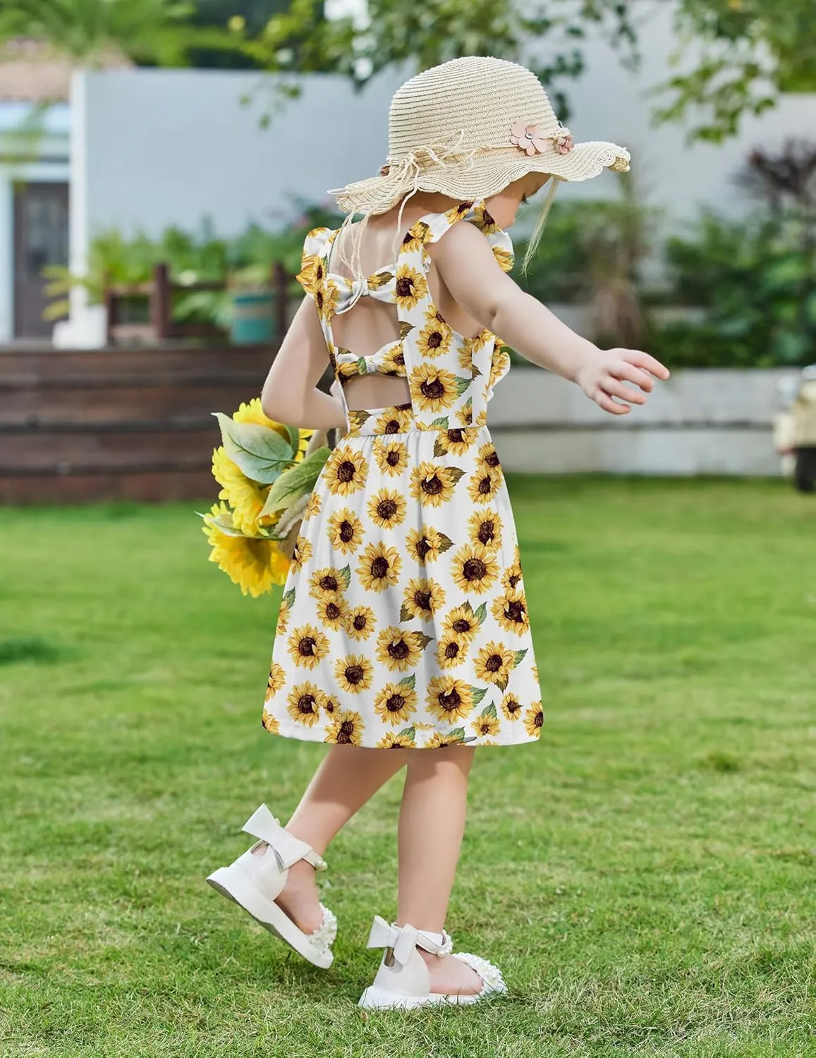 Arshiner Toddler Girls Dresses Flutter Sleeve Ruffle Back Bowknot Dress