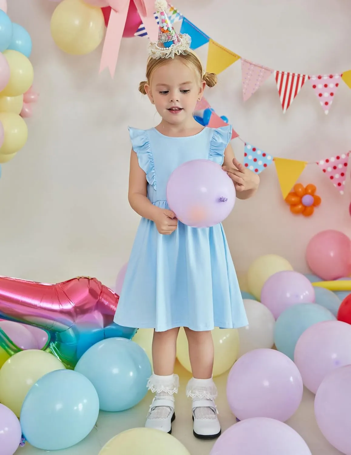 Arshiner Toddler Girls Dresses Flutter Sleeve Ruffle Back Bowknot Dress