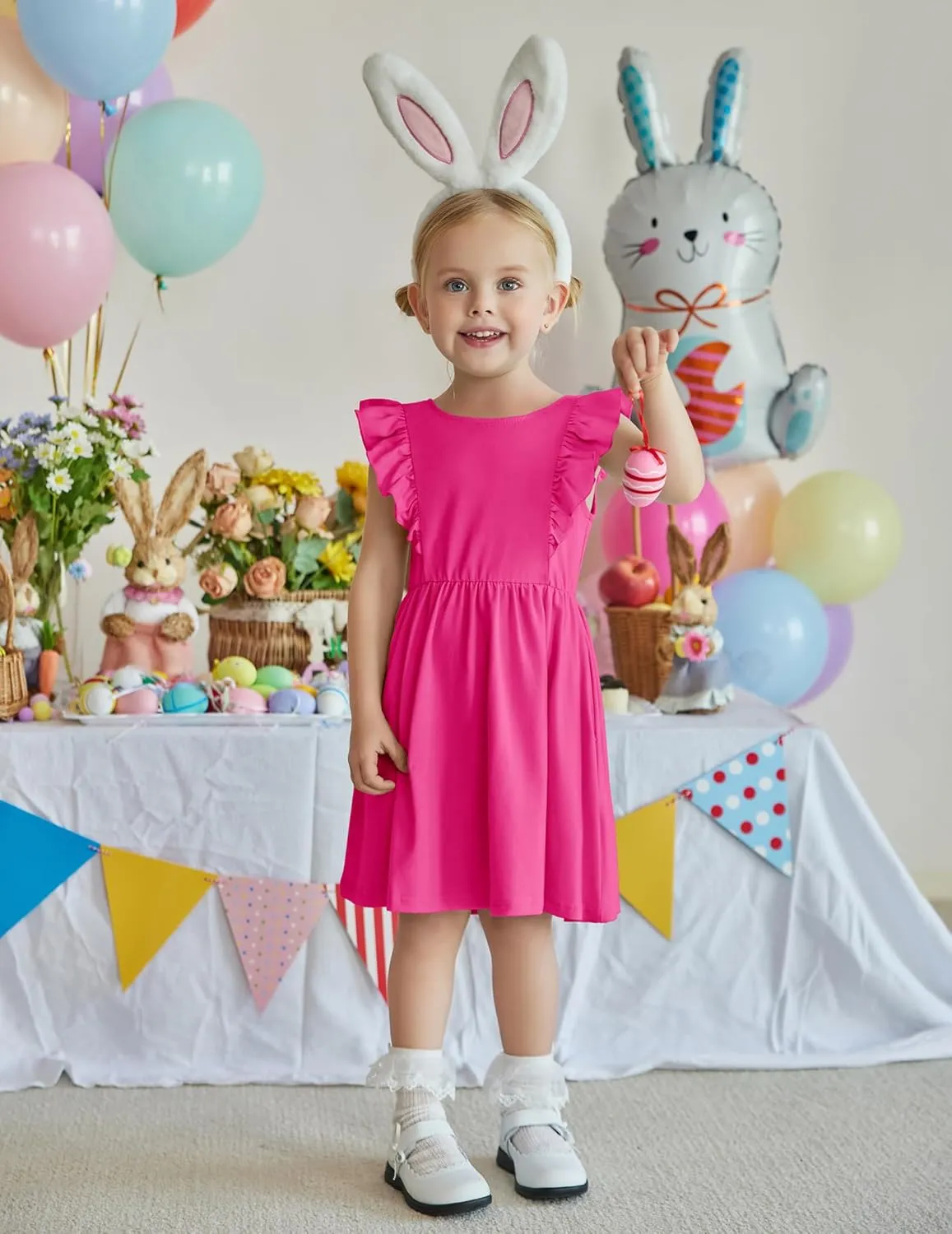 Arshiner Toddler Girls Dresses Flutter Sleeve Ruffle Back Bowknot Dress