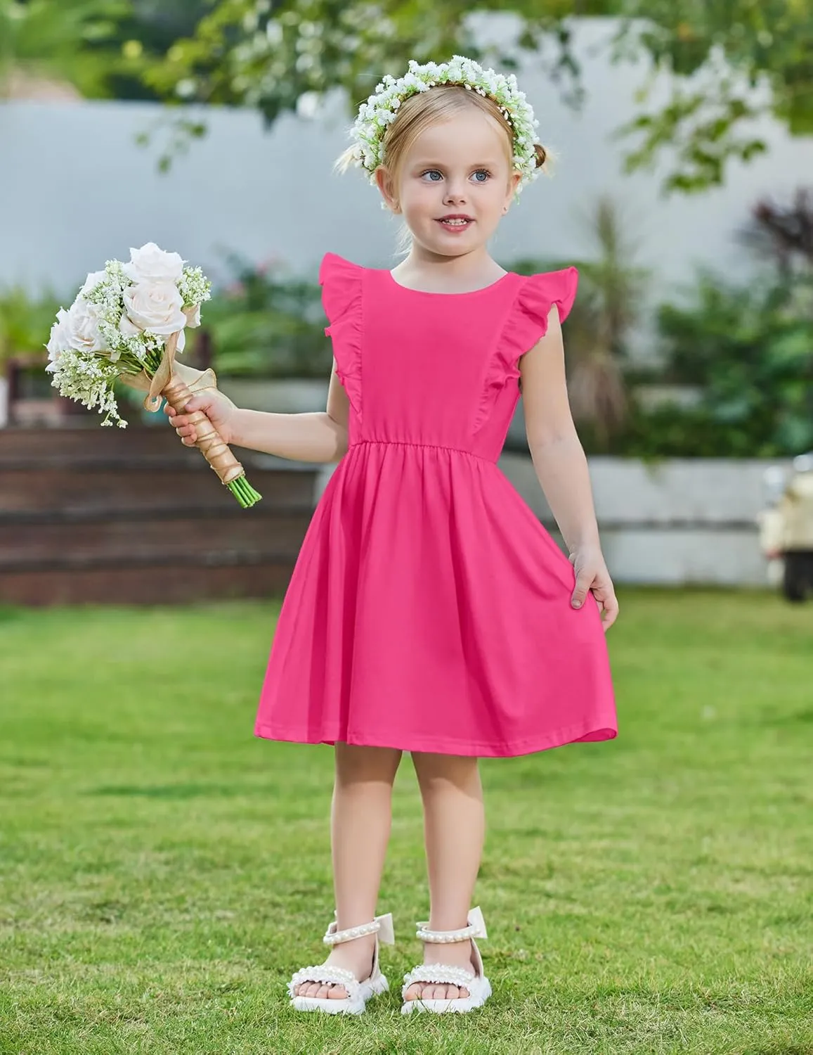 Arshiner Toddler Girls Dresses Flutter Sleeve Ruffle Back Bowknot Dress