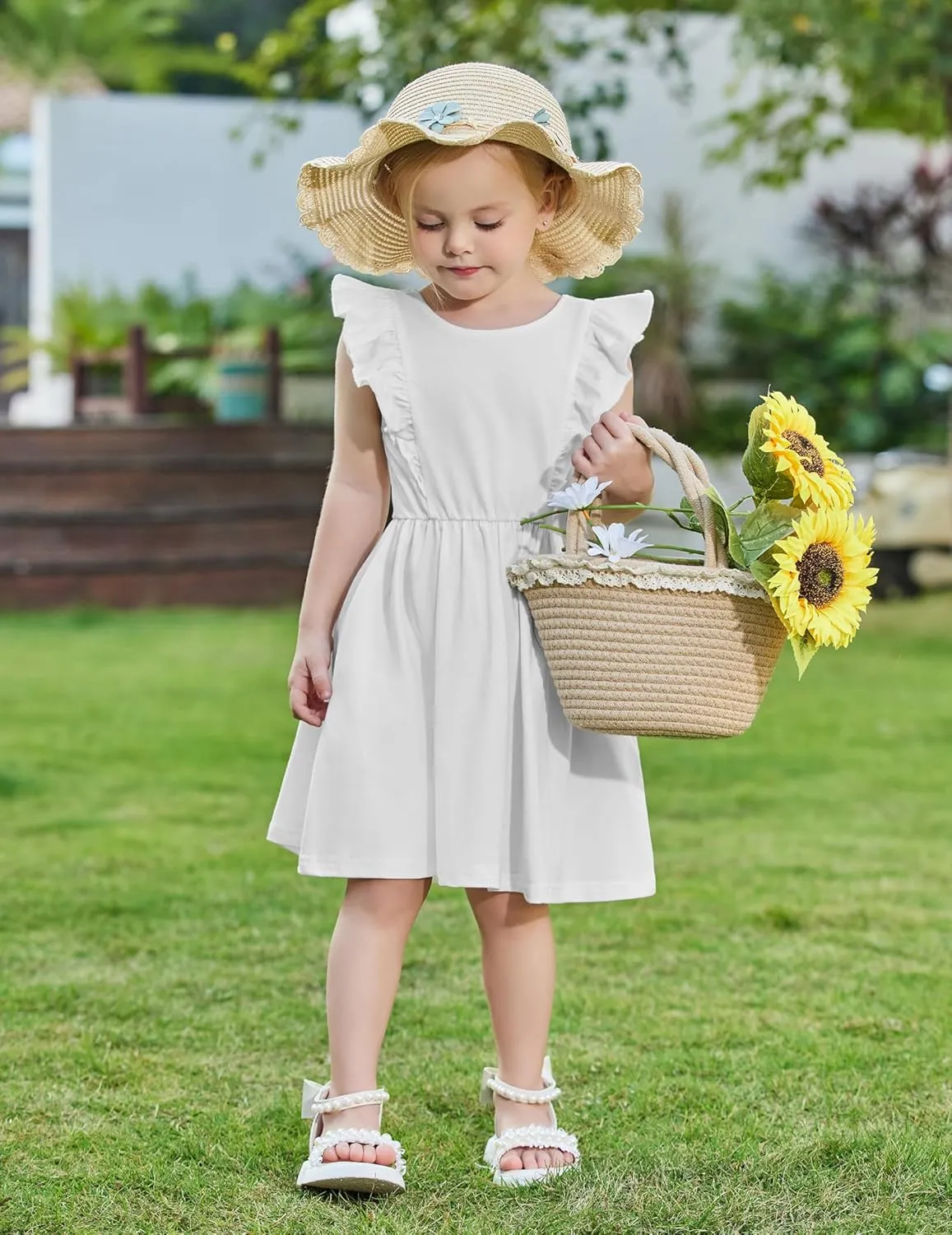 Arshiner Toddler Girls Dresses Flutter Sleeve Ruffle Back Bowknot Dress
