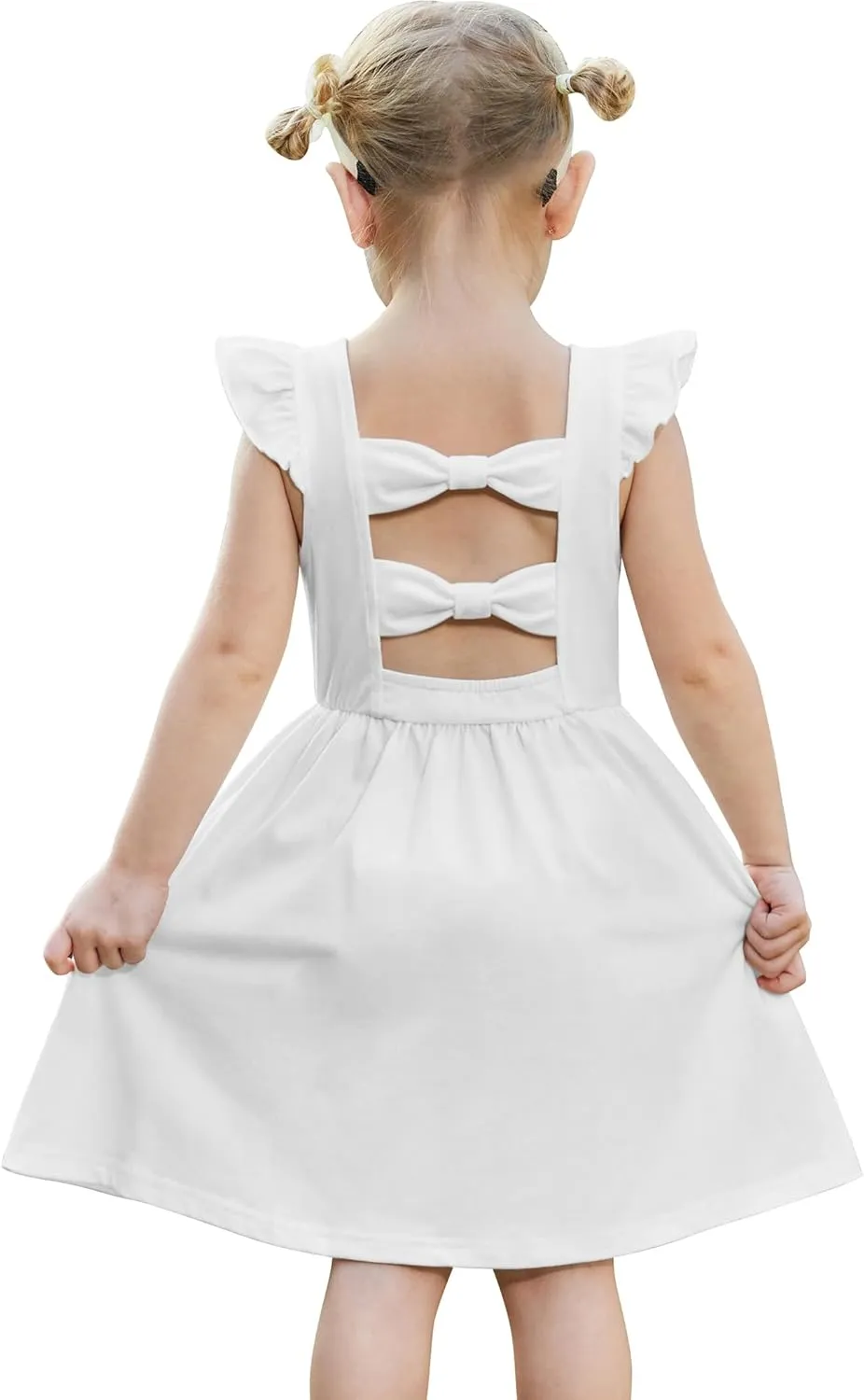 Arshiner Toddler Girls Dresses Flutter Sleeve Ruffle Back Bowknot Dress