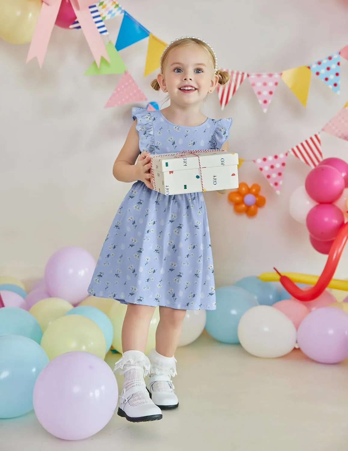 Arshiner Toddler Girls Dresses Flutter Sleeve Ruffle Back Bowknot Dress
