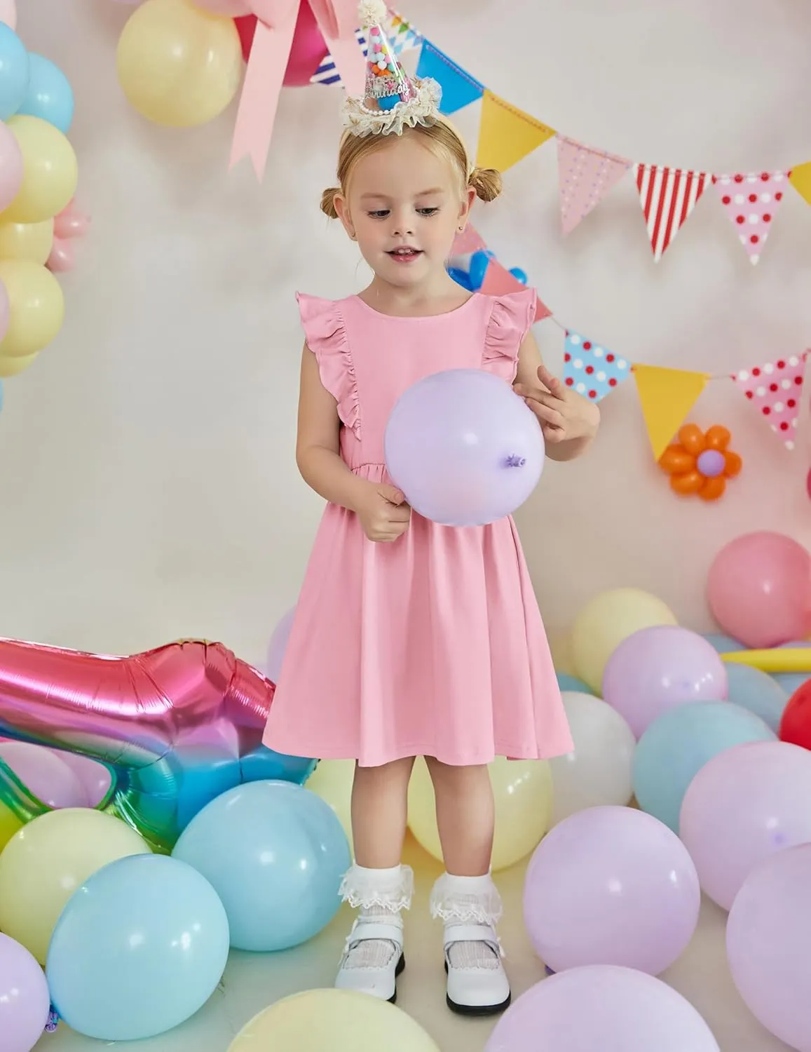 Arshiner Toddler Girls Dresses Flutter Sleeve Ruffle Back Bowknot Dress