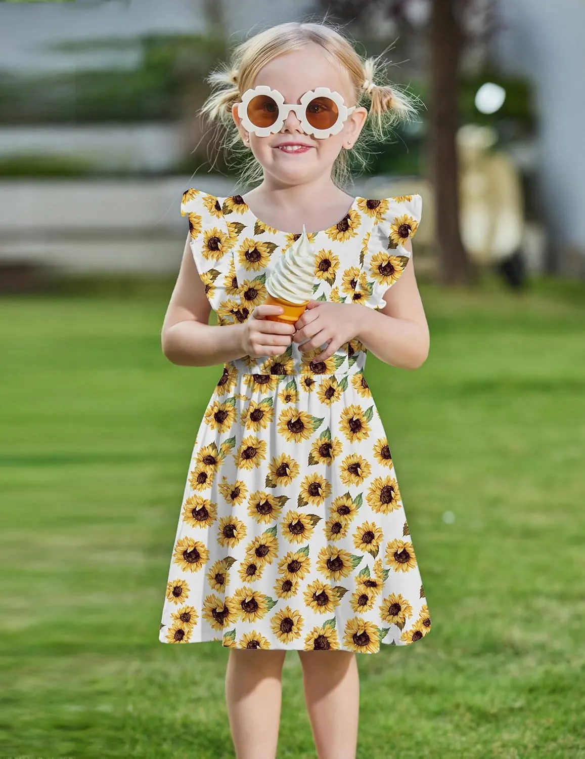 Arshiner Toddler Girls Dresses Flutter Sleeve Ruffle Back Bowknot Dress